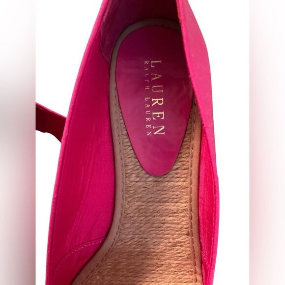 PINK FABRIC PEEP TOE WEDGE BY LAUREN RALPH LAUREN, Sz 9.5B - Picture 2 of 8